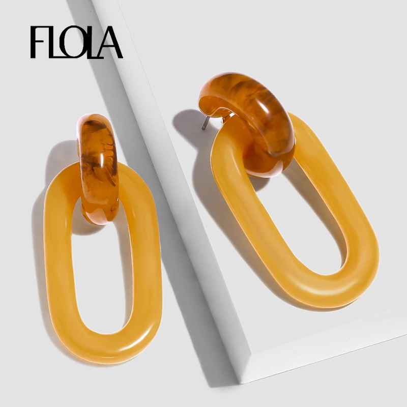 

FLOLA 2019 Acrylic Earrings Hoops for Woman Yellow Resin Hoop Earrings Circle Big Earing Fashion Jewelry pendientes za ersp17