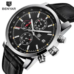 Мужские часы Benyar люксовый бренд Кварцевые спортивные часы кожаные водостойкие часы Хронограф военные мужские часы Relogio Masculino