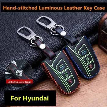 

Luminous Remote Smart Car Key Case For Hyundai Fob IX45 Santa Fe Tucson Leather Car Keychain Keyring Key Holder Cover Bag Shell