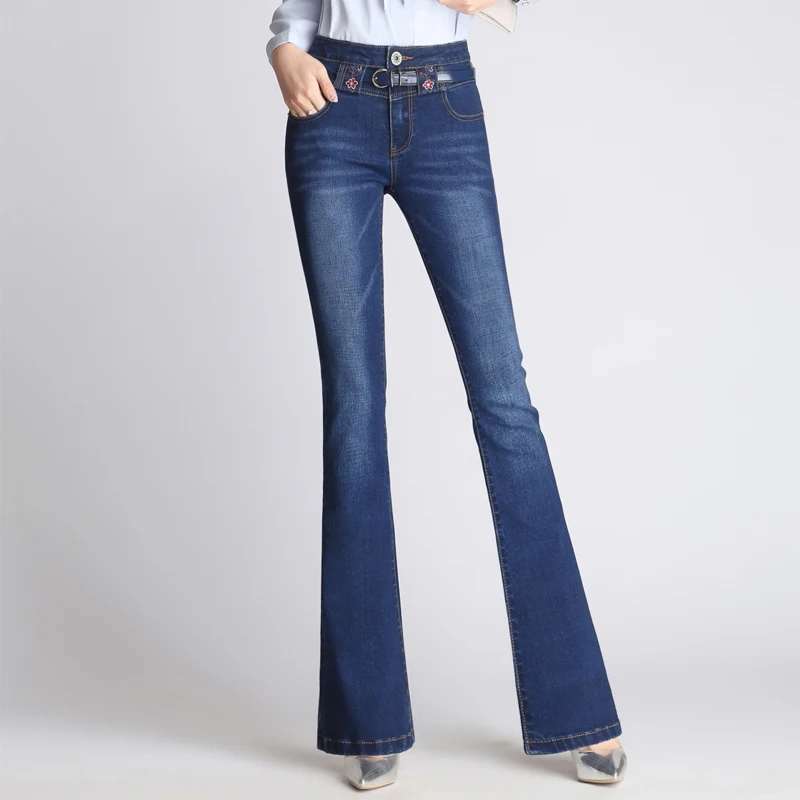 New Women Flared Jeans High Waist Elegant Retro Style Bell Bottom Skinny Denim Pants Female Sexy Casual Wide Leg Jeans