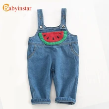 Babyinstar/Детские комбинезоны; одежда для маленьких девочек; джинсовые штаны; Летний стиль; комбинезоны с арбузом для девочек; детские комбинезоны