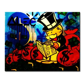 

Handmade alec canvas pop art Alec Graffiti art colorful painting money on canvas wall urban pictures for living room street art