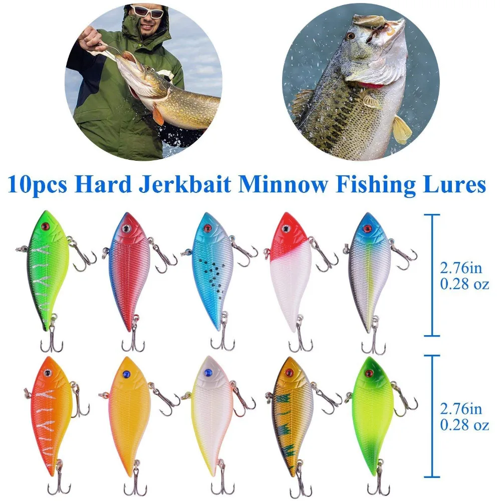 PLUSINNO 10 шт. рыболовные приманки Jerkbait Minnow Bass Crankbait Kit Topwater Popper приманка с тройным