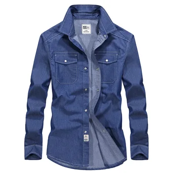 

Brand Spring Shirts Men Denim Shirt For Men Long Sleeve Turn-down Collar Jeans Shirt Cotton Breathable chemise homme S-XXXL