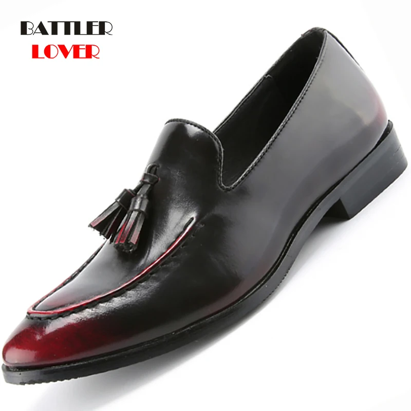 Men Genuine Cow Leather Dress Shoe Design Brand Shoes Male Classic Tassel Brogue Shoe Mans Footwear Formal Wedding Bullock Shoes