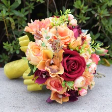 Бордовый букет невесты розы, шелковые Румяна винтажные Свадебные цветы деревенский шикарный свадебный букет невесты подружки невесты