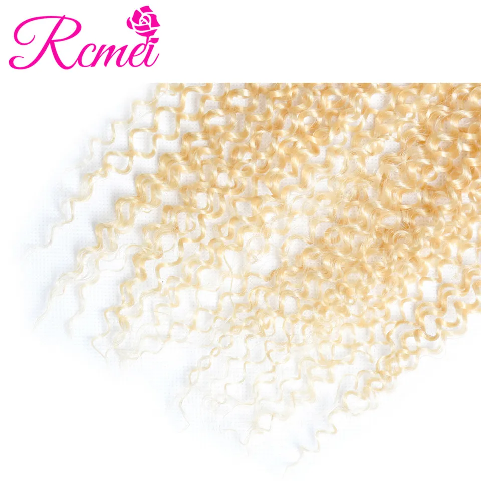 613 Blonde Color Human Hair Extension Peruvian Kinky Curly Hair Bundles With Closure 4 Bundle Deal 613 Curly Hair Weaving Rcmei