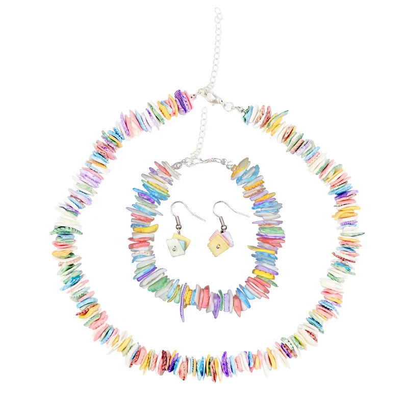 

2019 designer original mixed color broken shell necklace Hawaii fashion ladies clavicle chain set sales