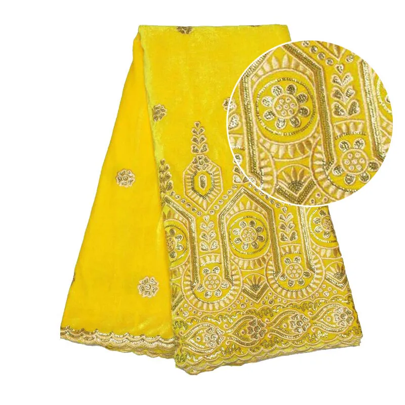 Hot Sale Embroidery Velvet Lace Satin Fabric With Golden Sequins For
