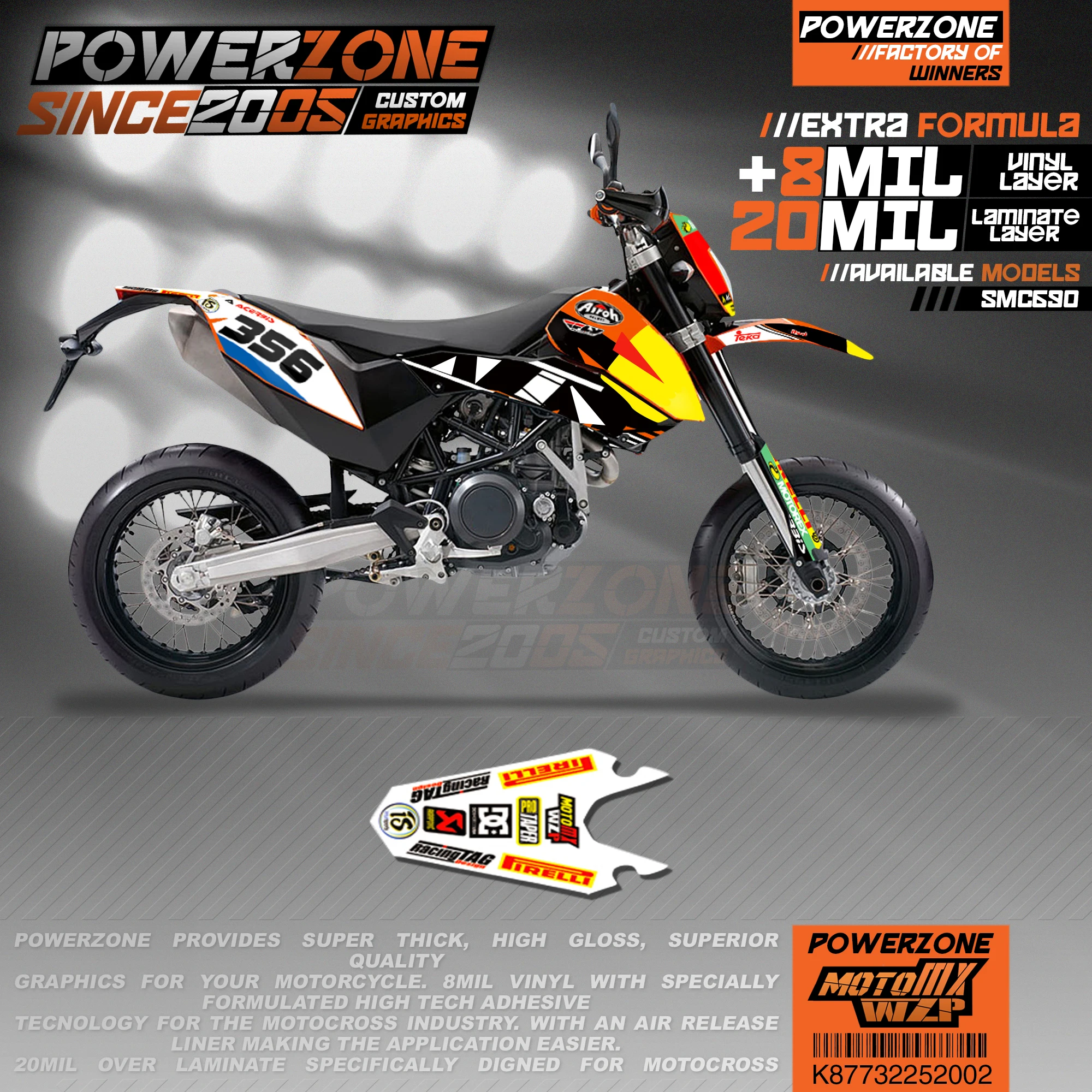 PowerZone Custom Team Graphics Backgrounds Decals 3M Stickers Kit For KTM SMC690 08-11 LC4 ENDURO R 2009-11 002 | Автомобили и
