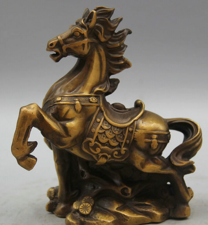 

USPS to USA S1919 8" Chinese Copper success Wealth Fengshui Zodiac Year Horse Sculpture Statue B0401