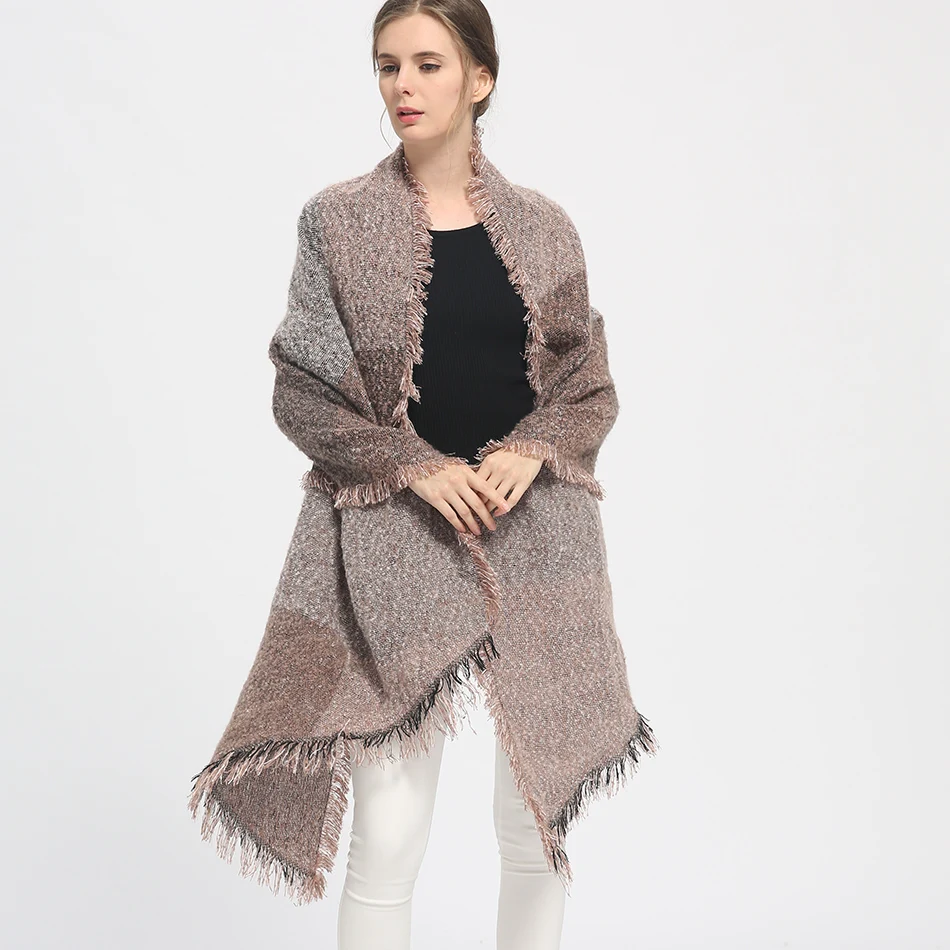 Женские шали и шарфы, новая мода, роскошный бренд, зимний теплый большой мягкий шерстяной кашемировый клетчатый шарф для женщин Para Mujer
