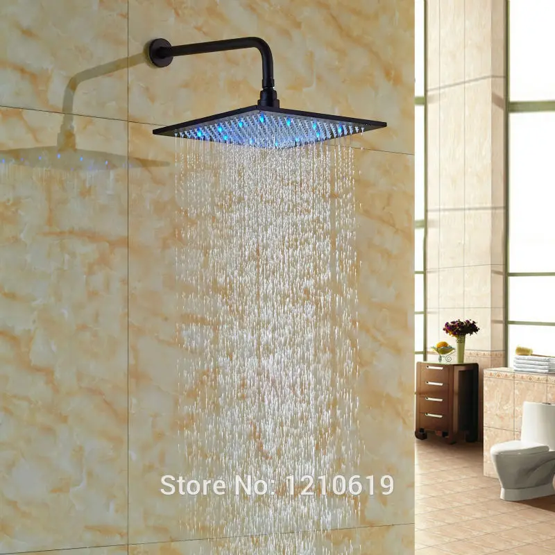 

Newly Oil Rubbed Bronze 10" Top Shower Head w/ Wall Mounted Arm LED Lights Changing Shower Spray Head