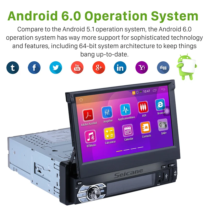 Discount Seicane Universal Car Stereo Android 6.0 Single 1DIN 7" HD GPS NAVI CD DVD Player Autoradio Bluetooth MP3 Music Mirror Link WIFI 1