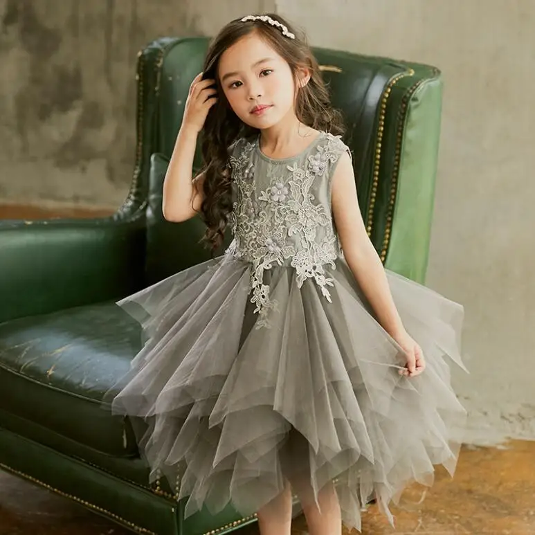 2018 Summer Baby Girls Boutique Floral Mesh Vest Dress, Princess Kids