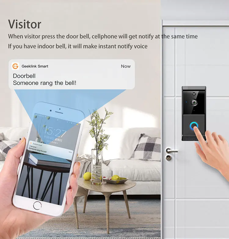 Geeklink беспроводной умный видео телефон двери IP WiFi дверной звонок Камера Pir Обнаружение движения Ночное видео для умного дома