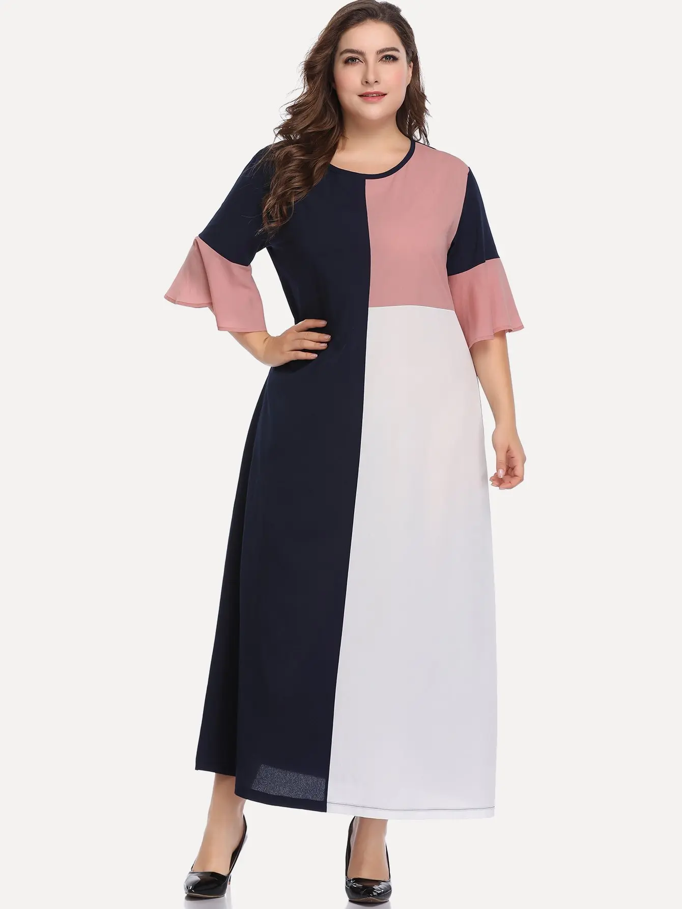 

Plus Size Dress 5XL 2019 Summer Women Clothes Patchwork Elegant Maxi Dress Half Sleeve Loose Casual Vestidos 2019 Mujer Clothes