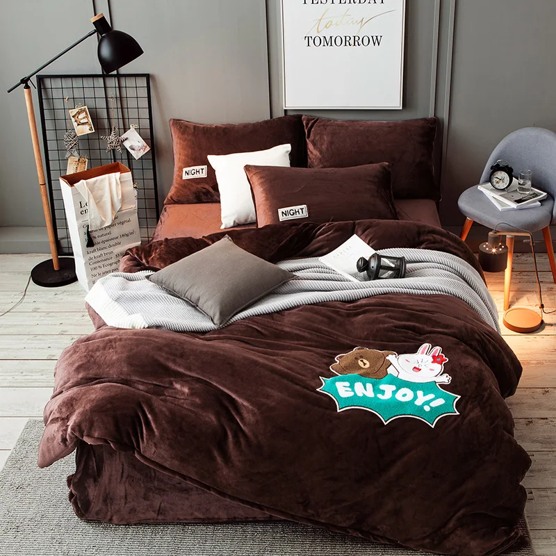 

Winter Cartoon bear 4pcs Bedding Sets Children's Thick Bedding set Bed Linen Duvet Cover Bed Sheet Pillowcase/bed Set