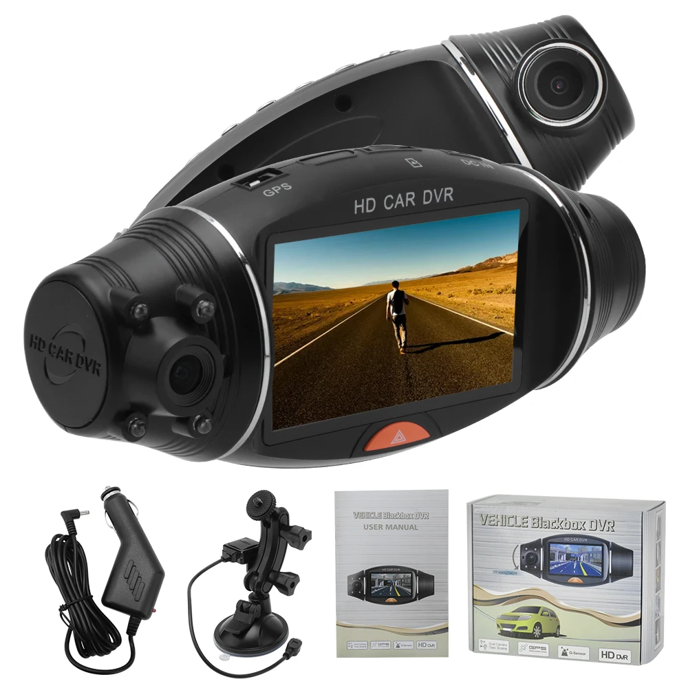 R310 2.7 inch Dual Lens HD Car DVR Camera GPS IR 140 Degree Night Vision Rear View Auto Car Camera G-sensor Car Camera Recorder