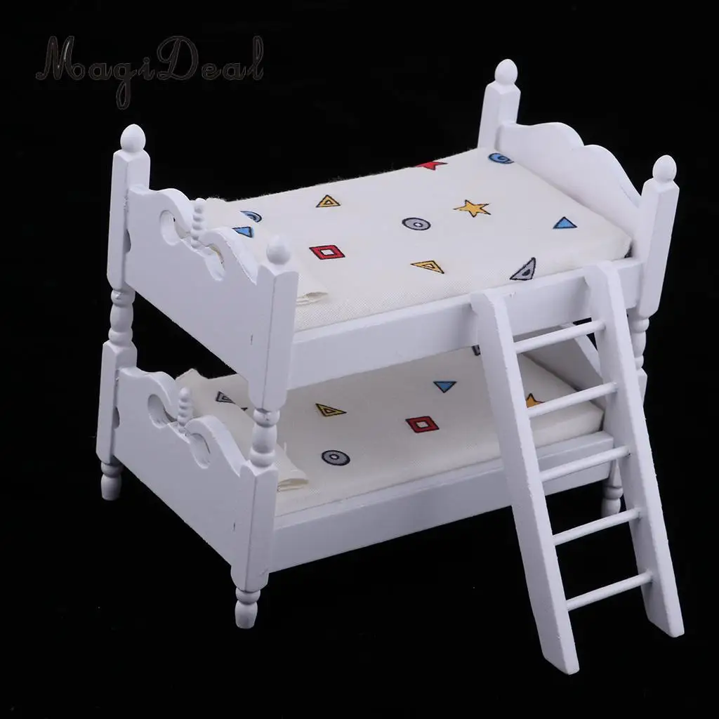 1/12 Scale Lovely Dollhouse Miniatures Kids Bedroom Furniture Bunk Bed White