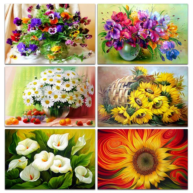 5D DIY Diamond painting Cross stitch Flower set Full Square Diamond embroidery orchid&rose Full Round Diamond mosaic peony (1)