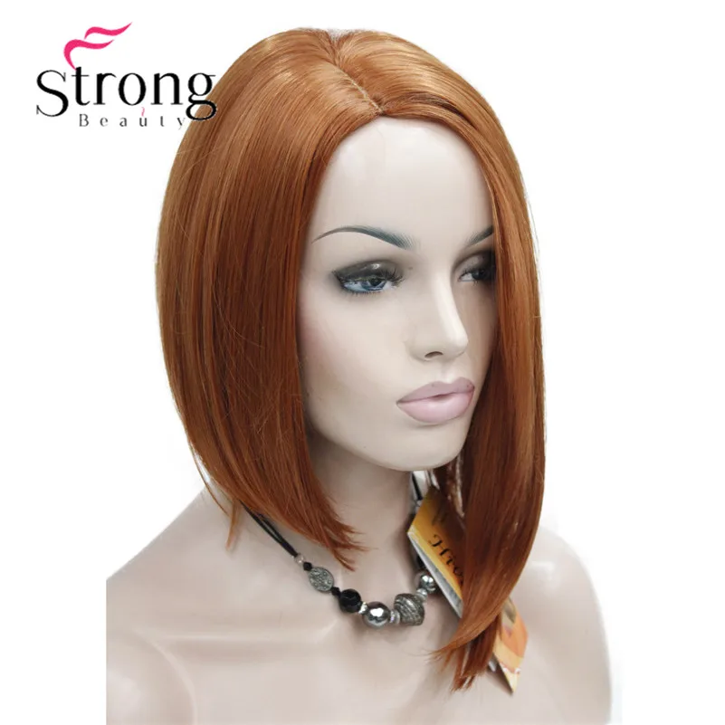130A Asymmetrical no bangs orange brown side skin top wig (2)