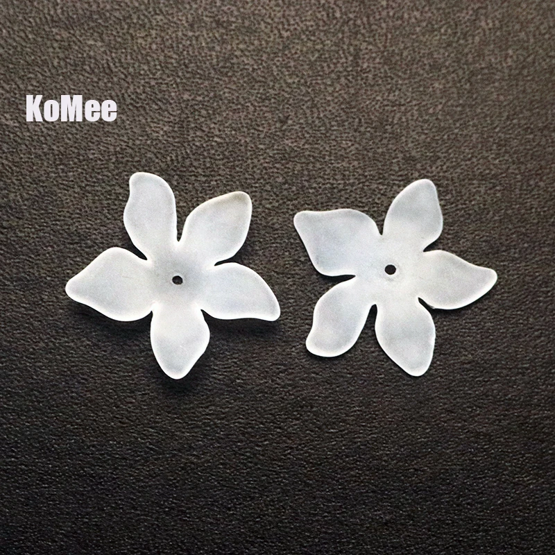 

Wholesale 200pcs/lot White Frosted Acrylic Petals Flower Beads Pendant 27mm Craft Necklace DIY Beads For Jewelry Making