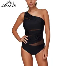 Купальник на одно плечо, сдельный, боди, черные купальники для женщин, в сетку, купальник, пуш-ап, женский купальник, плюс размер