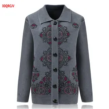 Средний возраст мать вязаный кардиган свитер пальто осень размера плюс 4XL женские вязаные топы 60-70 лет Одежда Для Бабушек WQ1101