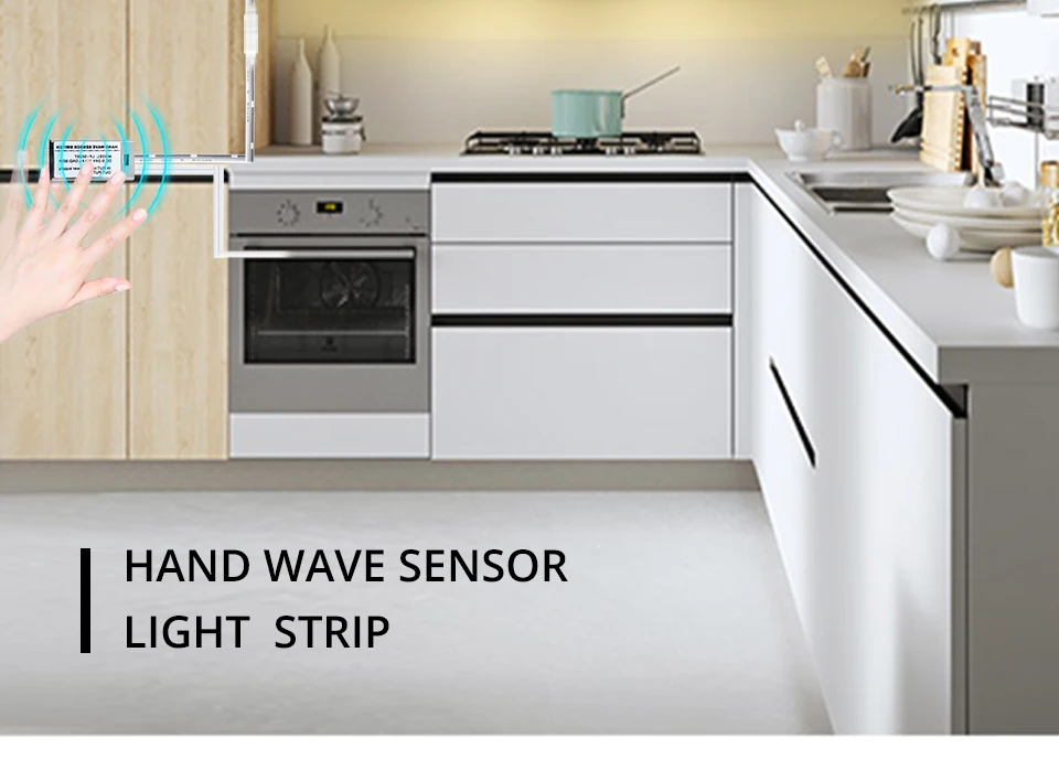EeeToo 12V Hand Sweep Lights for Kitchen LED Under Cabinet Light Sensor Motion 1m 2m 3m 4m Bedroom Wardrobe Kitchen Closet Light (1)