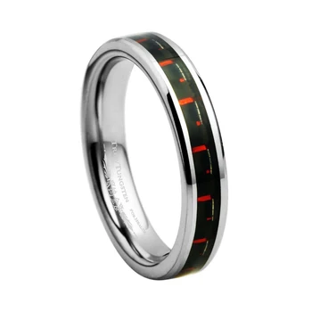 

Tungsten Band Inlaid with a Black & Red Carbon Fiber Wedding Band Width - 4mm /TURI0015L