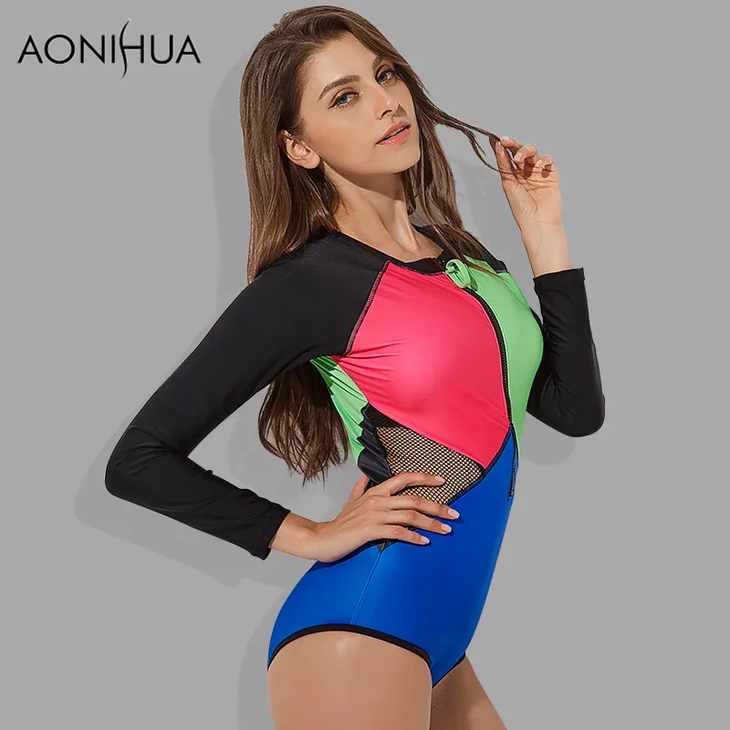 Aonihua 2018 пикантные сетчатые Одна деталь купальник Для женщин передняя молния