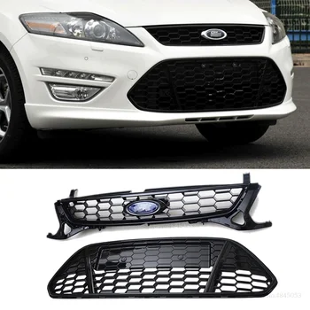 

ATIWATT For Ford Mondeo MK4 2011 2012 2013 Exterior ABS Plastic Black Front Bumper Racing Center Grille With Badge Mesh 1pcs