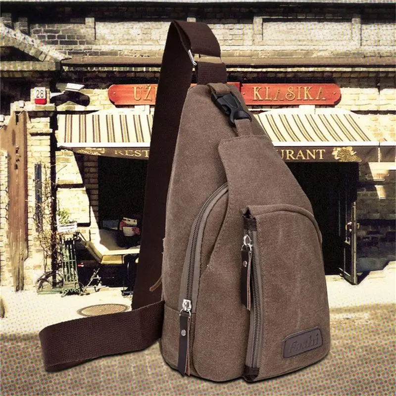 

Brown hot casual unisex canvas chest bag multi-function outdoor hiking sports large Messenger bag shoulder bag backpack wallet