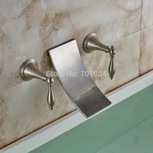 Unique Design Wall Mounted 3pcs Basin Faucet Taps Brushed Nickel Finished Waterfall Bathroom Mixer Faucet