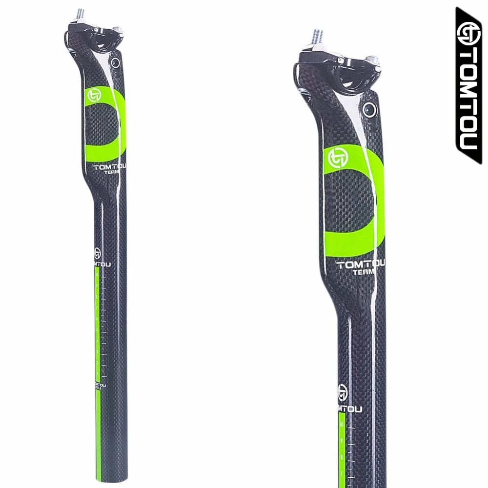 

TOMTOU Carbon SeatPost 25mm Offset 27.2 30.8 31.6 mm Breaking Wind Mountain Road Bike Seat Post 3K Finish Glossy Green - TC6T24