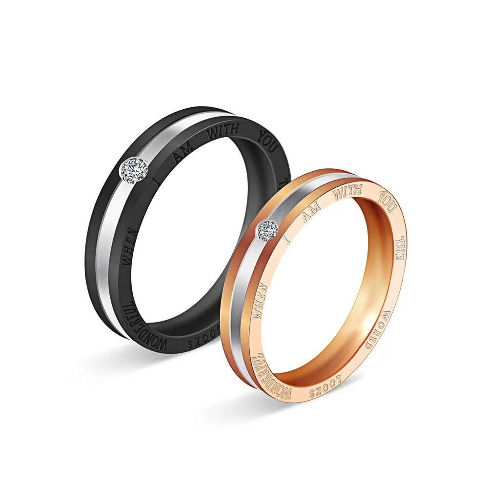 

Fashion Jewel, engraved with zircon black gold stainless steel ring, personal couple rings