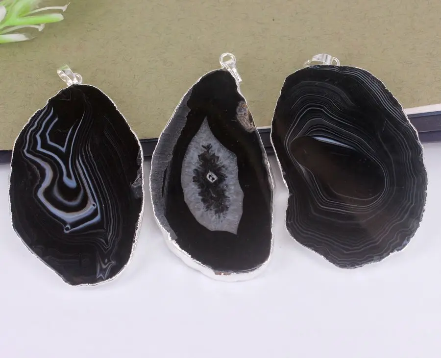 5 шт модный натуральный камень ломтик кулон в черном цвете, Посеребренная Очаровательная драгоценный камень, подвеска, бисер для изготовления ювелирных изделий - Окраска металла: Black color