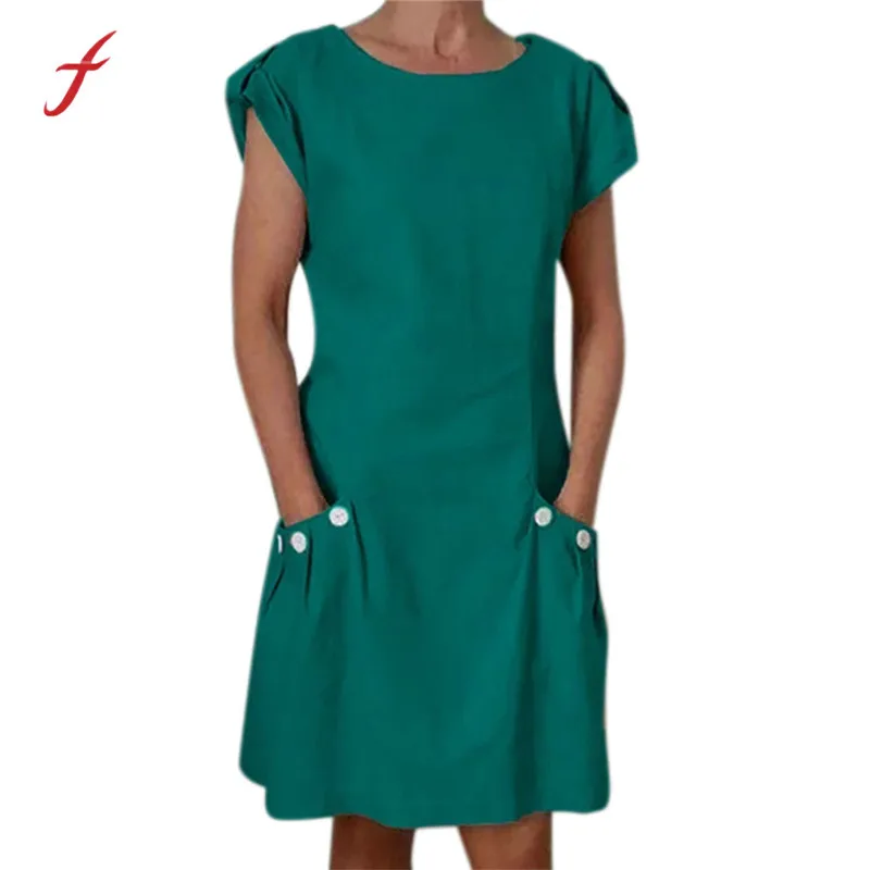 

Feitong Casual Dresses Women Casual Solid Color Elegant Sleeveless Ruffled Pockets Daily Buttoned-decor Dresses Vestidos elbise