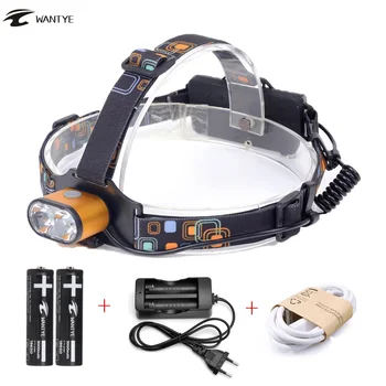 

USB LED Headlamp 18650 Head light 6000LM 2 XML T6 Rechargeable Head torch lantern 3 Mode Outdoor Camping Lamp