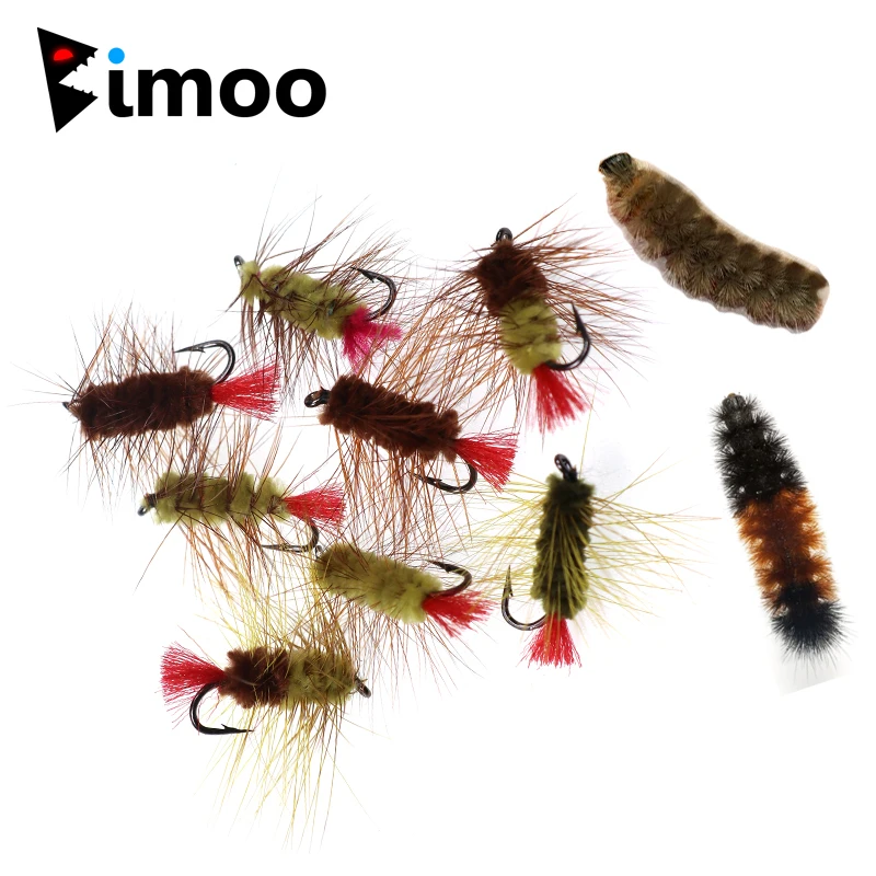 Bimoo 8 шт. #10 крючок Bluegill Crappie Panfish Perch Rainbow Wooly Worm Nymph Premium рыболовные крючки в виде мухи