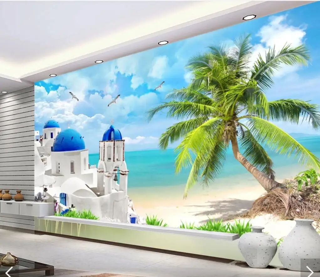 

3D Aegean Sea City Scenery Wallpaper Mural Decor Art Paper Painting Murals Hawaii Print Photo papers Roll Custom