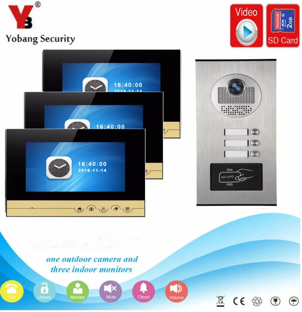 Yobangsecurity Видеодомофоны 7-дюймовый видео-телефон двери Дверные звонки перезвон RFID Управление доступом с видео Запись сфотографировать