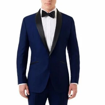 

Navy Blue Business Formal Men Suits New Fashion Two Piece Black Shawl Lapel Wedding Tuxedos ( Jacket + Pants )