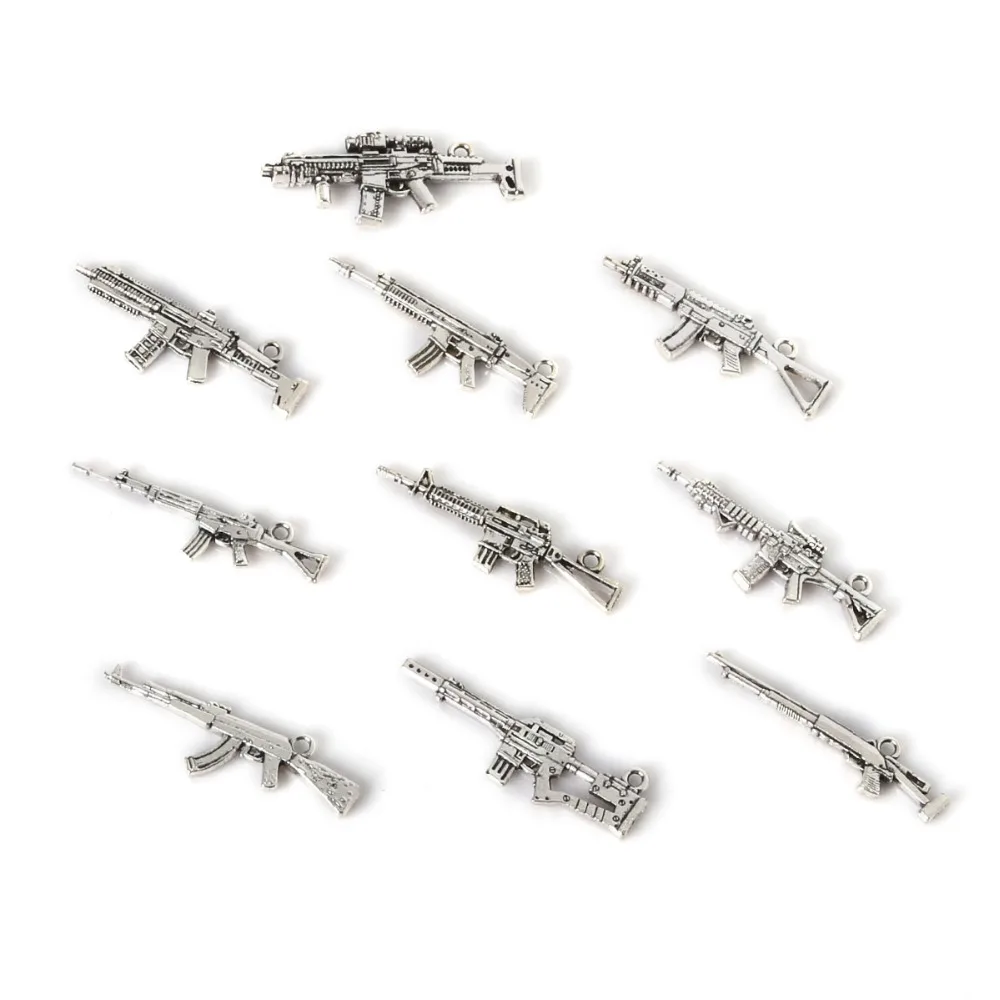 

Beadia 38pcs10 Mixed Military Series Weapon Plating Ancient Silver Army Soldier Toy AK GUN Machine Gun Police Pendant
