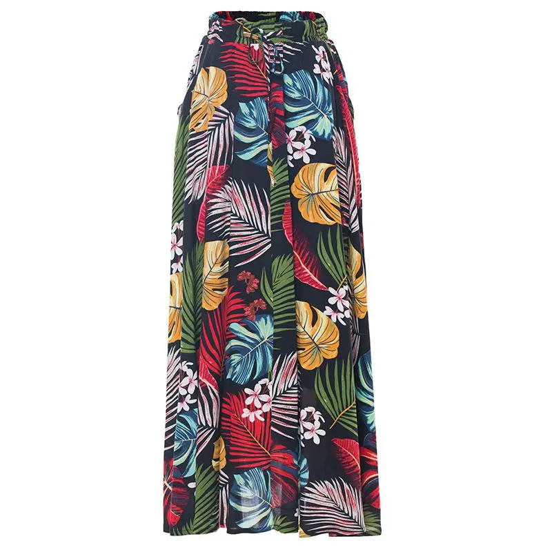 Женская мода Boho Стиль плиссированная длинная юбка женская Повседневная цветочный принт эластичный пляжный с завышенной талией юбки Saias 2019