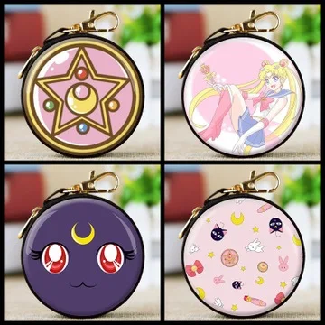 

Anime Sailor Moon cosplay prop Star Prism Pink mini wallet case keychain Pink girl coin purse Cat moon round zipper wallet