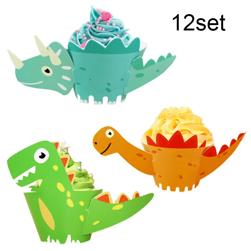cupcake2 X 12set 12 компл. Джунгли Животное Динозавр кекс Топпер дети день рождения торт украшение детский душ вечерние Принадлежности Торт чашка бумажная коробка - Цвет: cupcake2 X 12set