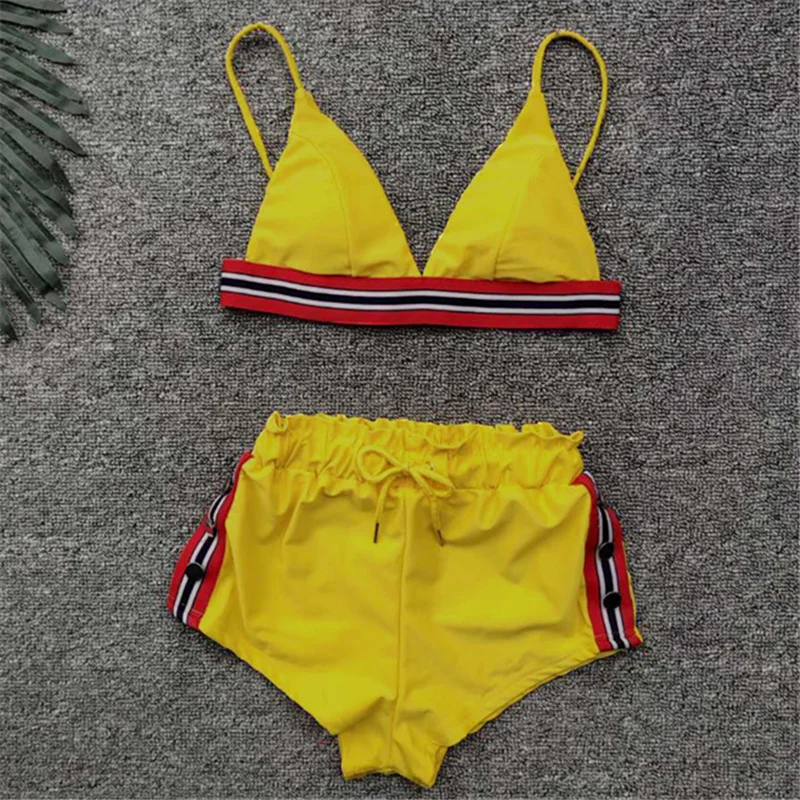 

2019 New Three Pieces Bikini Set with Swim Trunk Sexy Strap Bordered Monokini Women Summer Beach Wear Swimming Bathing Suit B248