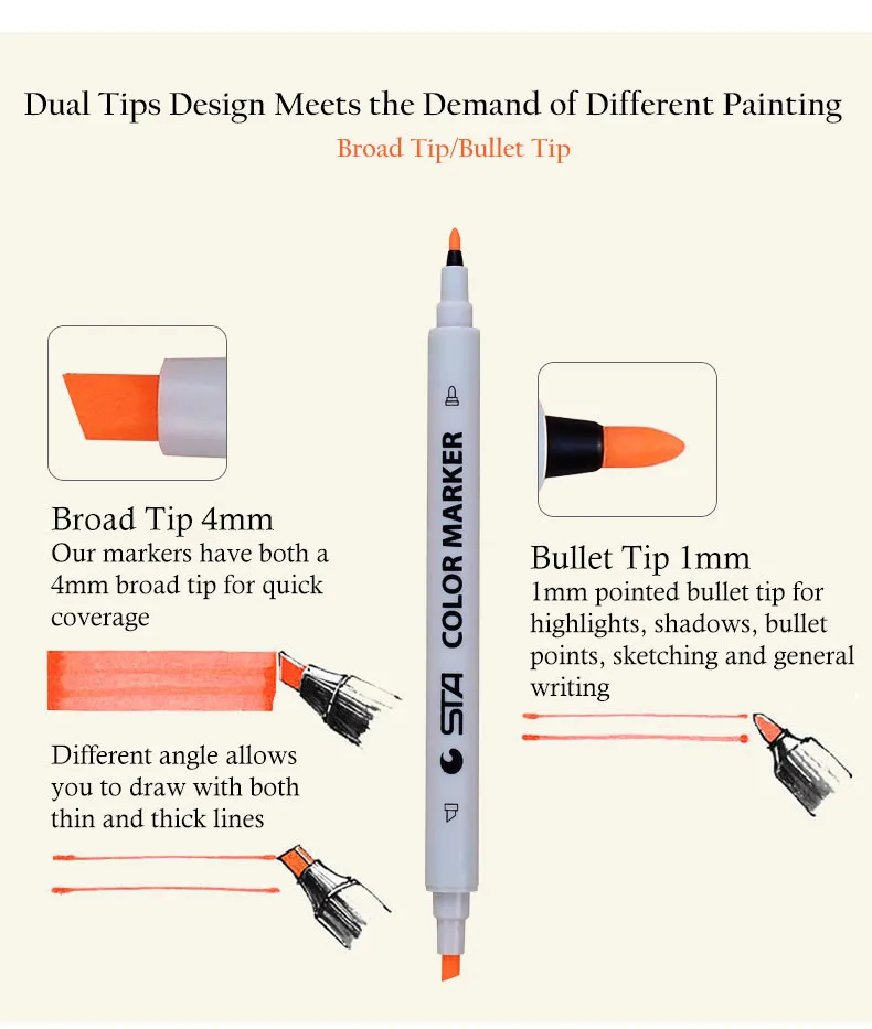 STA 12/24/36/48/80 цветов акварельные Двойные наконечники маркер для белой доски Набор для раскрашивания и рисования набросков надписи каллиграфии